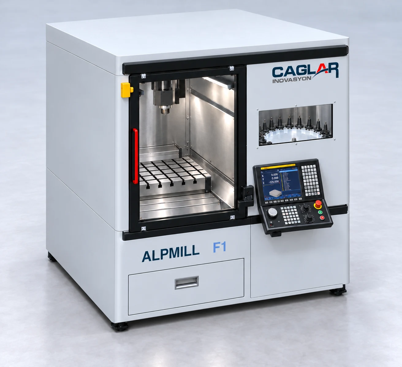 ALPMILL F1 · Freigegebene Produktvisualisierung · Ansicht von vorne links. Serienausführung und Leistungsdaten werden validiert.