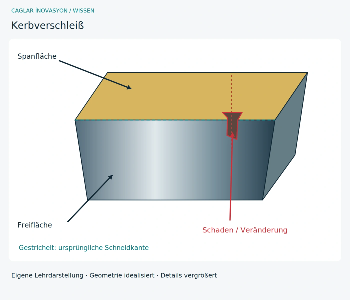 Kerbverschleiß · Eigene technische Schnittdarstellung; Details und Schäden zur Erklärung vergrößert.